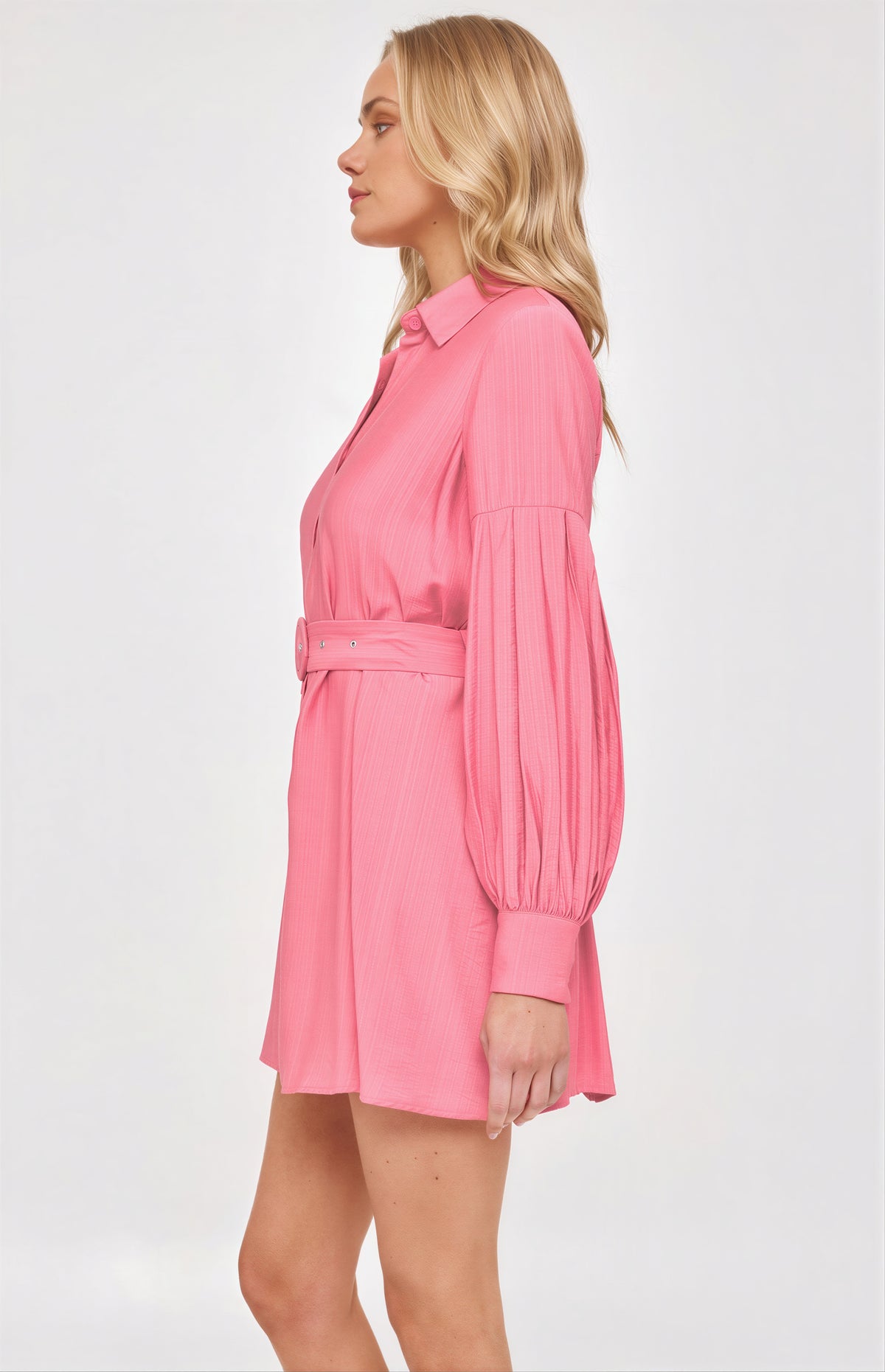Pink Long Sleeve Shirt Dress