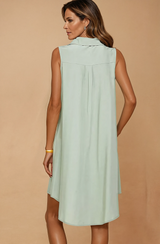 V Neck Collared Sleeveless Short Dress