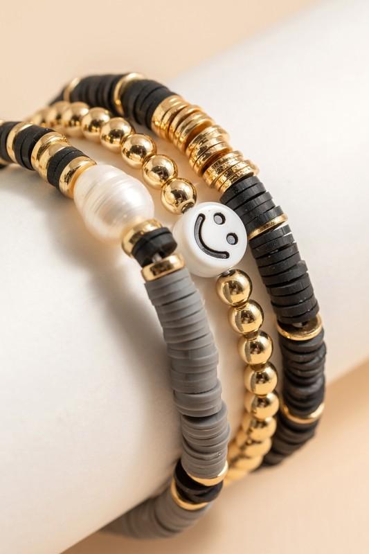 Smiley Face Pearl Bracelet Set- B - NIXII Clothing